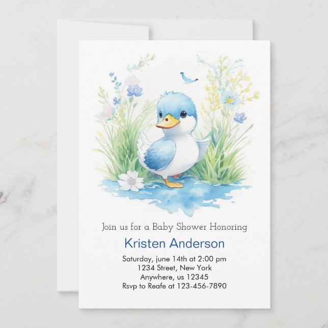 Convite Chá de fraldas Whimsso de Flores Selvagens Duck (Frente)