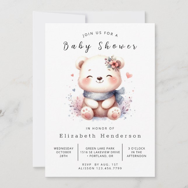 Convite Chá de fraldas Whimsy Baby Bear (Frente)