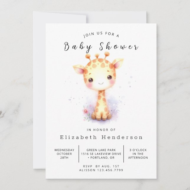 Convite Chá de fraldas Whimsy Digital Giraffe (Frente)