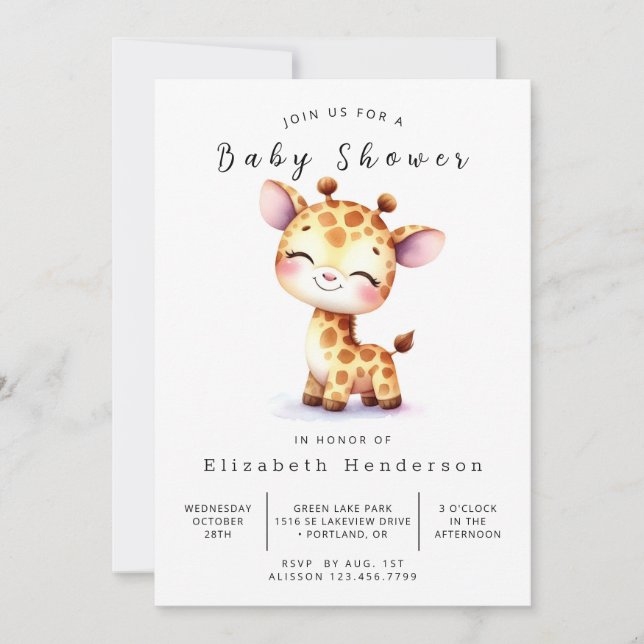 Convite Chá de fraldas Whimsy Editable Giraffe (Frente)
