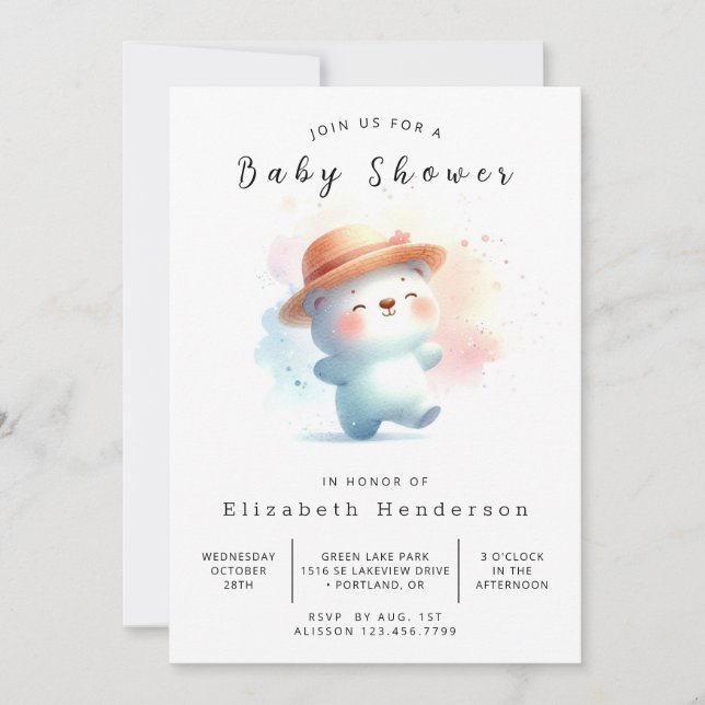 Convite Chá de fraldas Whimsy Online Bear (Frente)