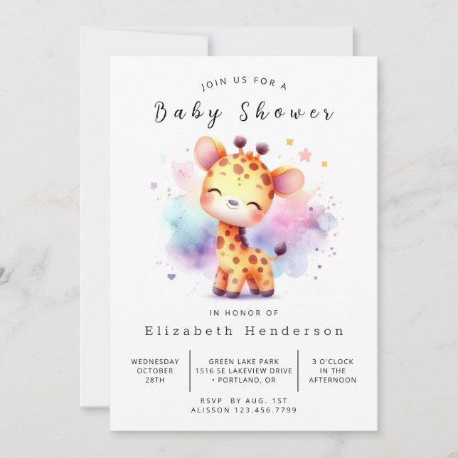 Convite Chá de fraldas Whimsy Online Giraffe (Frente)