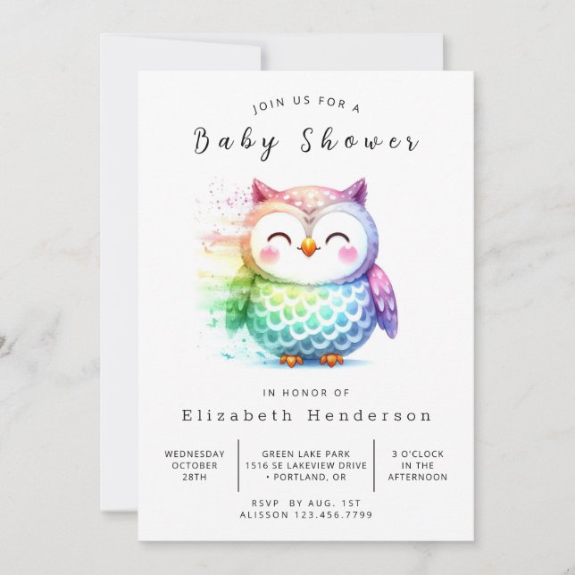 Convite Chá de fraldas Whimsy Printable Owl (Frente)