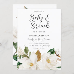 Convite Chá de fraldas White Floral Elegante Baby & Brunch