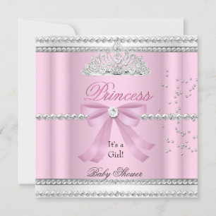 Convite Chá de fraldas White Pink Princesa Rosa Arco Tiara