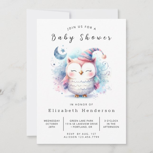 Convite Chá de fraldas Wild Printable Owl (Frente)