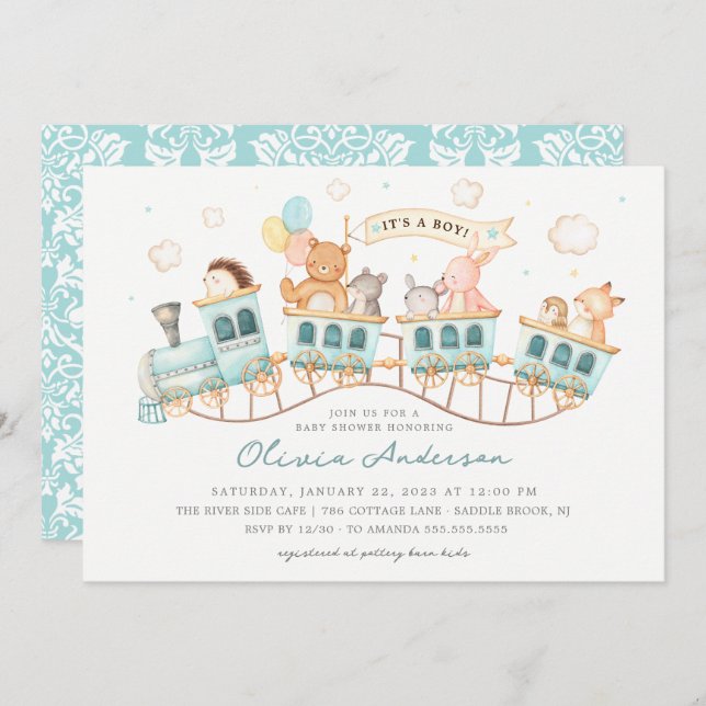 Convite Chá de fraldas Woodland Express (Frente/Verso)