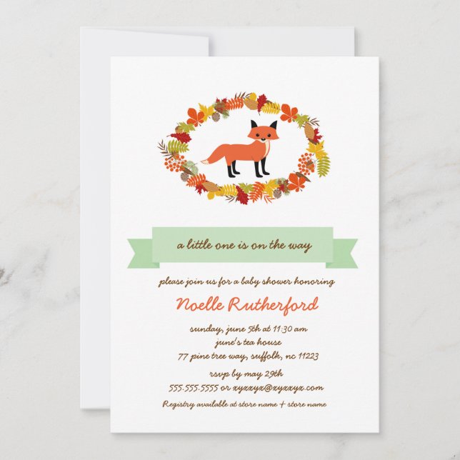Convite Chá de fraldas Woodland Fox Convida / floresta bri (Frente)