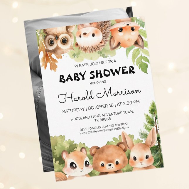 Convite Chá de fraldas Woodland Photo Boy (Woodland Photo Boy Baby Shower Invitation)