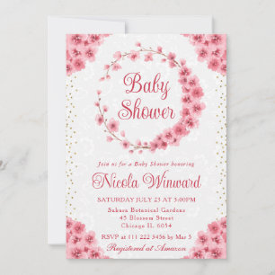 Convite Chá de fraldas Wreath de Cherry Blossoms