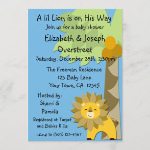 Convite Chá de fraldas Zoo Safari do Leão Azul do Rei Selv