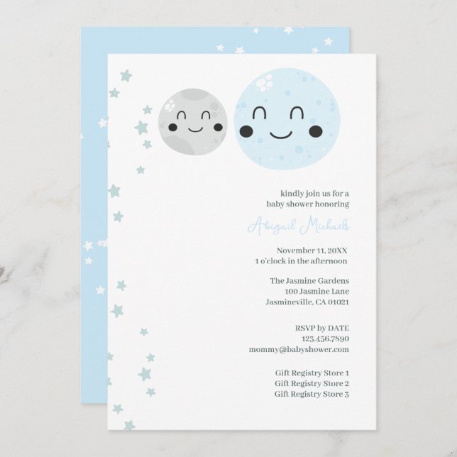 Convite Chá de Garota Azul e Cinza (Frente/Verso)