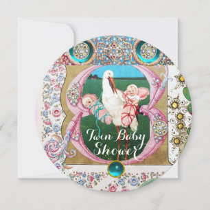 CONVITE CHÁ DE GAROTA DE BEBÊ GÊMEA, GEMSTONAS FLORAIS