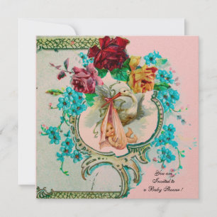 CONVITE CHÁ DE GAROTA DE BEBÊ/ROSAS DE ROSA E FLUXO AZUL