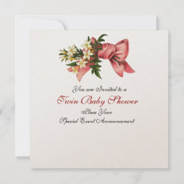 Convite CHÁ DE GAROTA TWIN BABY, metálico de champanhe