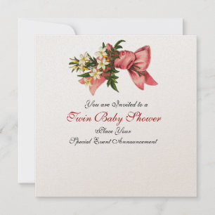 Convite CHÁ DE GAROTA TWIN BABY, metálico de champanhe