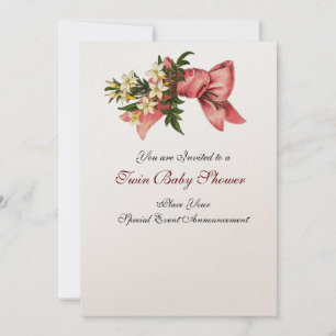 Convite CHÁ DE GAROTA TWIN BABY, metálico de champanhe