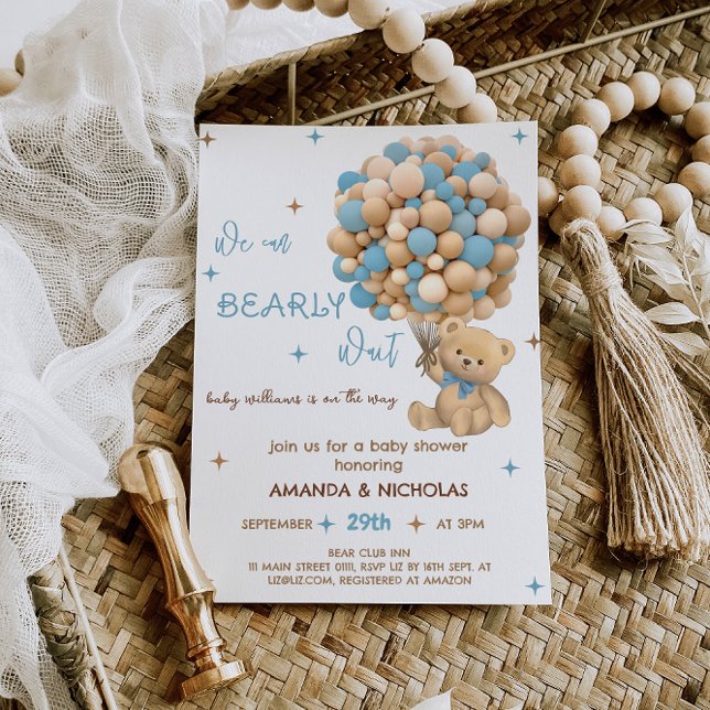 Convite Chá de Garoto Azul Urso de Espera (Criador carregado)