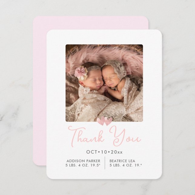 Convite Chá de Gêmeos ArtsApp Obrigado+Anúncio de Nascimen (Frente/Verso)