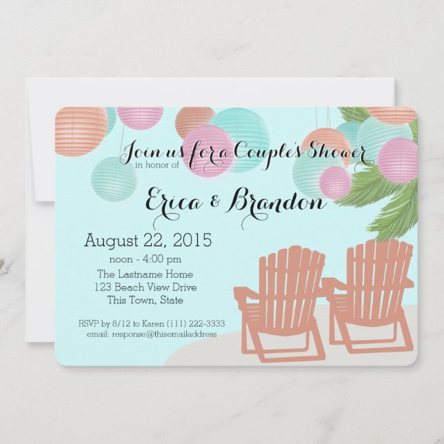 Convite Chá de Lanternas de Papel de Praia (Frente)