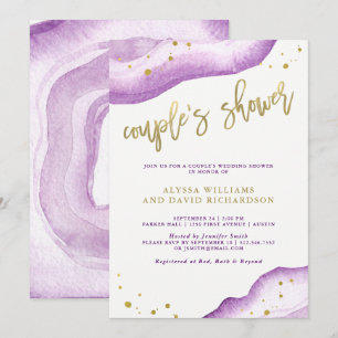 Convite Chá de Lavanda de aquarela e Casais de geodos Dou