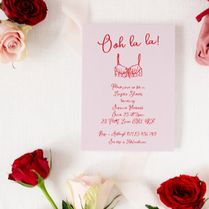 Convite Chá de Lingerie de Bra Desenhada da Mão Vermelha e