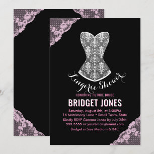 Convite Chá de Lingerie de rendas, cor-de-rosa