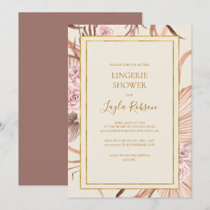 Convite Chá de Lingerie de Rosa com poeira tropical Boho