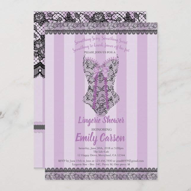 Convite chá de Lingerie. Festa de noiva elegante (Frente/Verso)