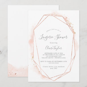 Convite Chá de Lingerie Geométrica de Rosa Dourado