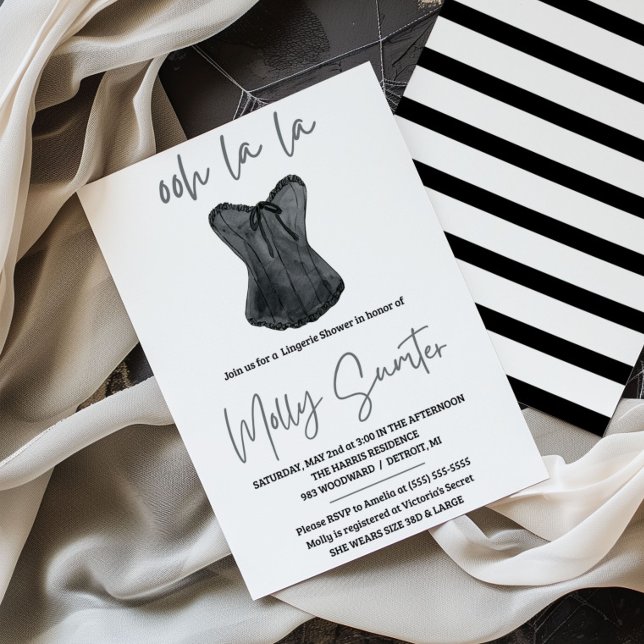 Convite Chá de Lingerie, Preto e Branco, Chá de Noiva (Criador carregado)