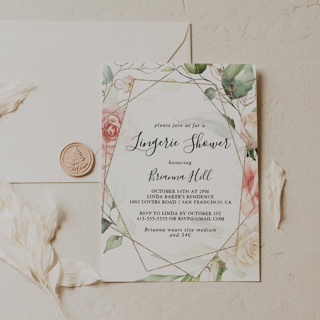 Convite Chá de Lingerie verde-Dourada geométrica (Criador carregado)