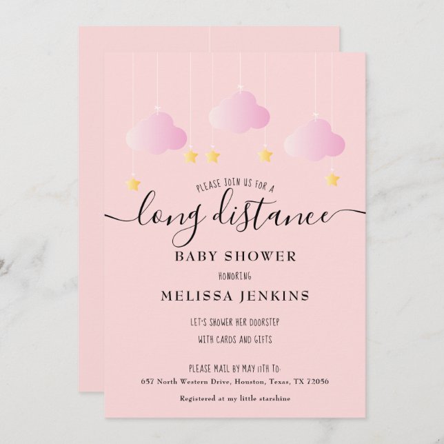 Convite Chá de longa distância / borrifador por e-mail (Frente/Verso)