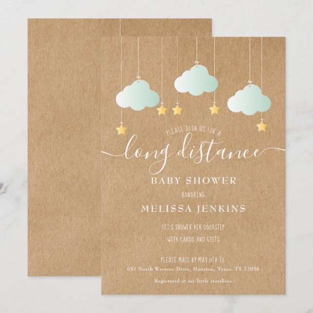 Convite Chá de longa distância / borrifador por e-mail (Frente/Verso)