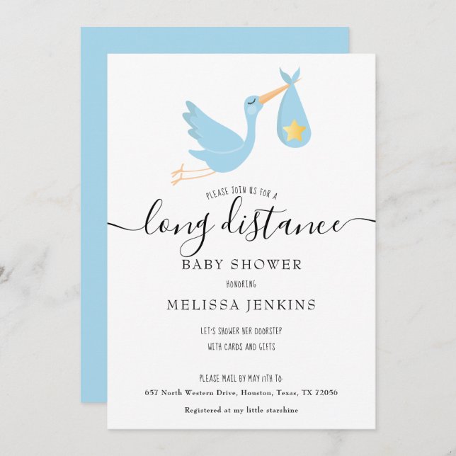 Convite Chá De Longa Distância Por Estrela Azul De Armazen (Frente/Verso)