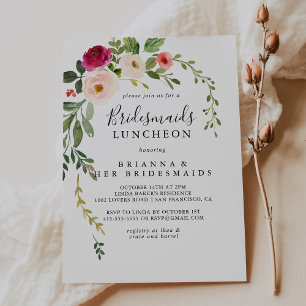 Convite Chá de Luncheon Greenery Pink Blush Bridesmaids