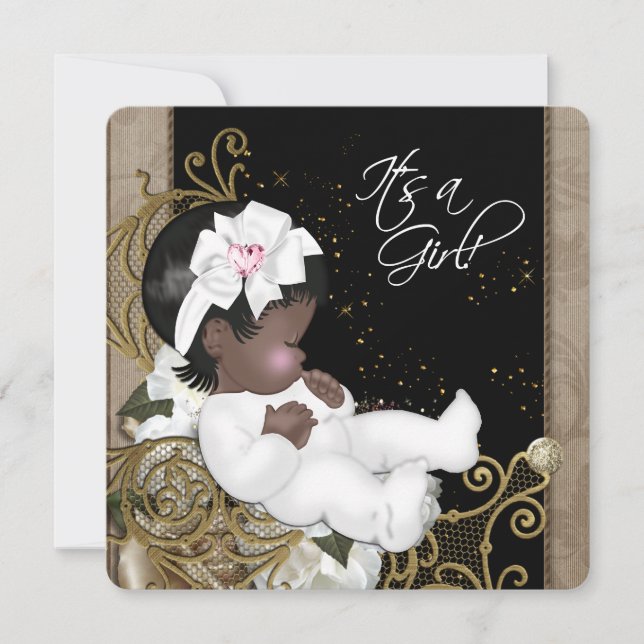 Convite Chá de Menina Americana Rosa e Castanha (Frente)