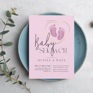 Convite Chá de Menina com Pés Rosa Escovado