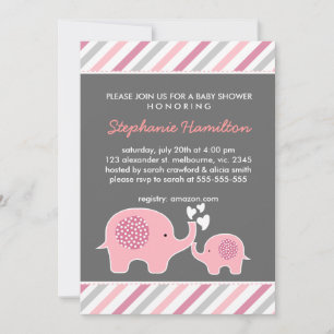 Convite chá de menina de listras de elefante personalizad