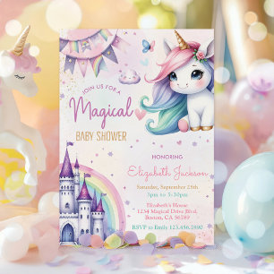 Convite Chá de Menina do Pastel Unicorn Magnético