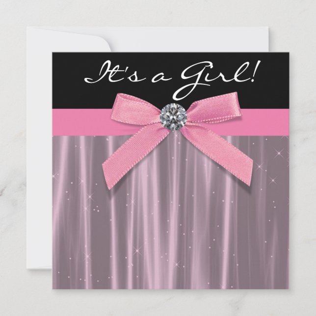 Convite Chá de Menina Negra Rosa (Frente)