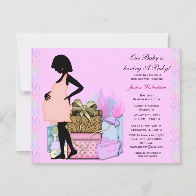 Convite Chá De Menina, Rosa Bonito, (Frente)