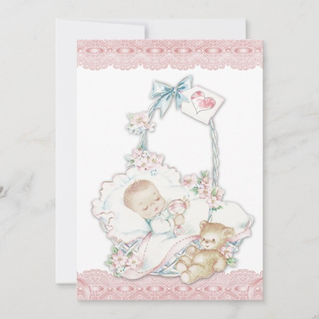 Convite Chá de Menina Rosa Elegante (Frente)