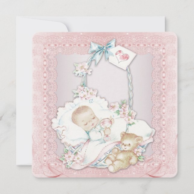 Convite Chá de Menina Rosa Elegante (Frente)