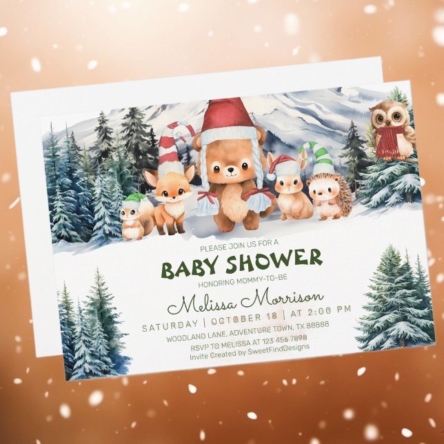 Convite Chá de Menino da Floresta de inverno (Winter Forest Animals Woodland Baby Boy Shower Invitation)