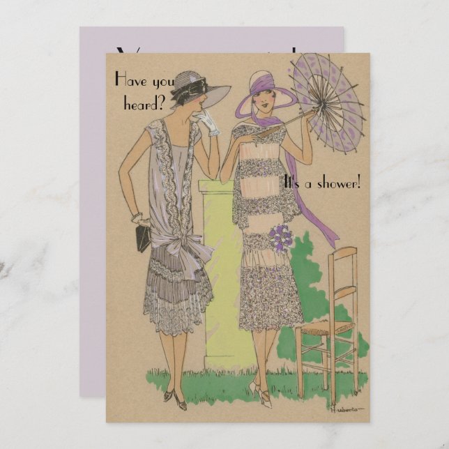 Convite Chá de Moda Flapper primavera parisiense (Frente/Verso)