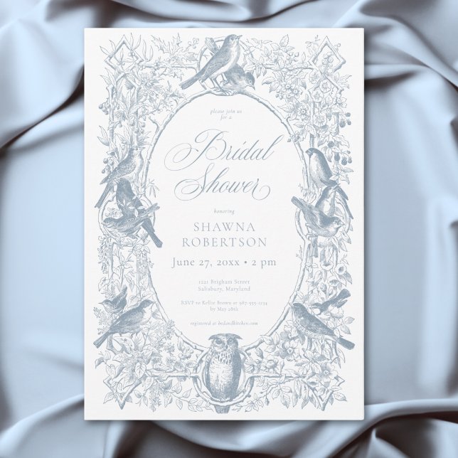 Convite Chá de Natureza e Aves da Chinoiserie Azul Elegant (Elegant Blue Chinoiserie Nature & Birds Shower Invitation)