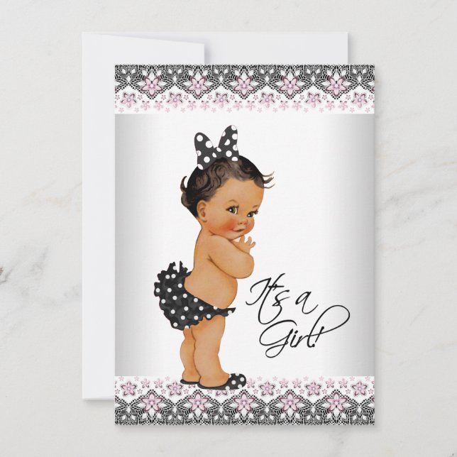 Convite Chá de Nenê Negra Rosa-Rosa-Cor-de-Rosa-Rosa-Rosa- (Frente)