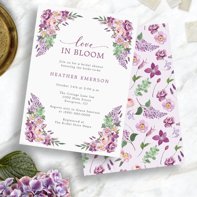Convite Chá de Noiva Amor Roxo (Purple Love Bridal Shower Invitation
)