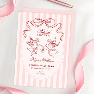 Convite Chá de noiva anjo Cupido rosa